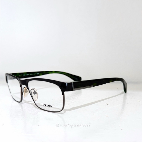 NEW Prada VPR 61P Rectangular Eyeglasses Brown Green Tortoise SilverPrada Logo